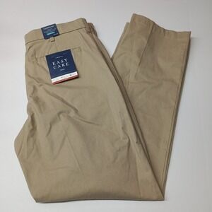 Croft & Barrow Khakis Men's Size 34x34 Flat Front Tan Easy Care Stretch Fabric